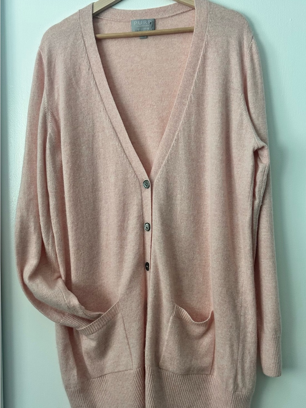 Pure Collection Blush Pink V-Neck Button Cardigan Cashmere
